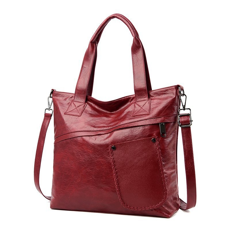 Retro Fashion PU Soft Leather Handbags Large Capacity Single Shoulder Bag Red - Shop at LoveMi