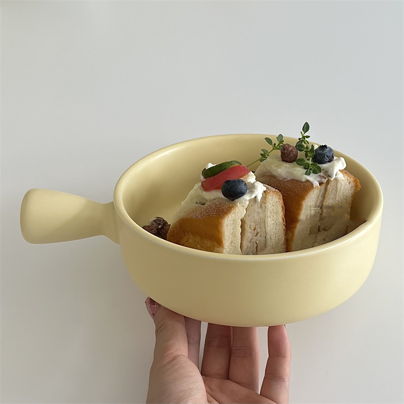 Household Simple Single Handle Ceramic Baking Bowl