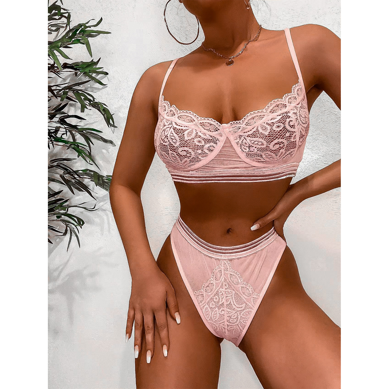 European And American Three-point Lace Suspender Bra Set
