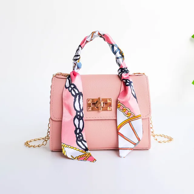 Ladies Shoulder Bag Silk Scarf Portable Pink - Shop at LoveMi