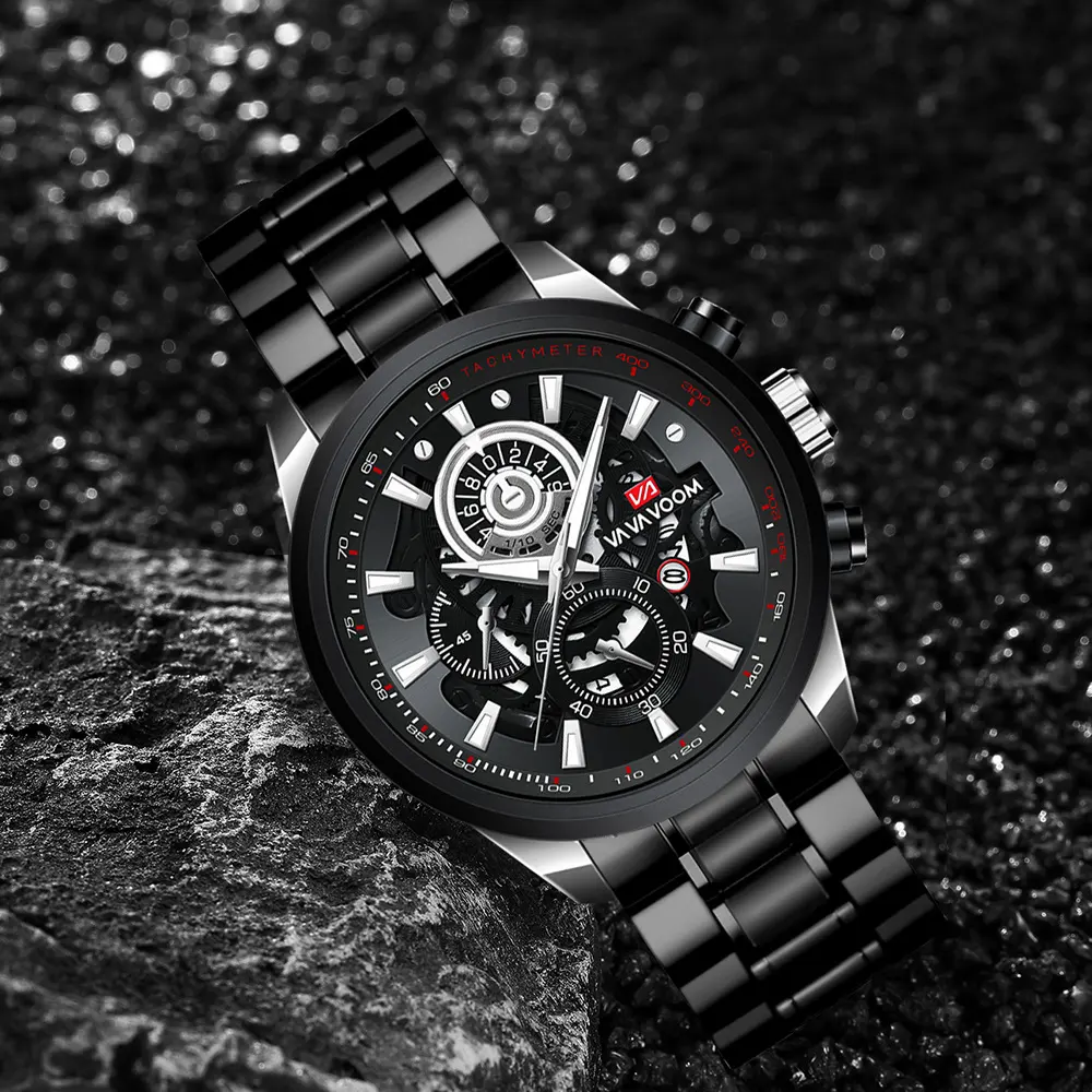 Quartz Watch for Men Black Gold Man Business Non