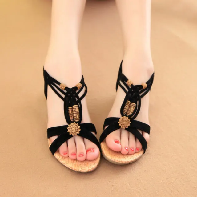 Korean Style Ladies Flat Wedge Sandals Black - Shop at LoveMi