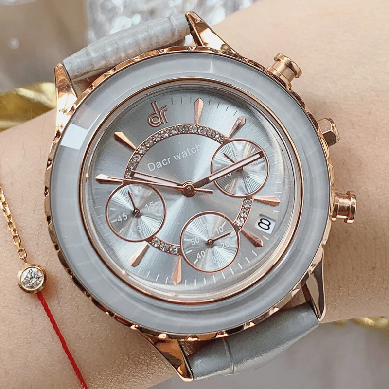 High Appearance Horizontal Refraction Mirror Six Pin Wrist Watch