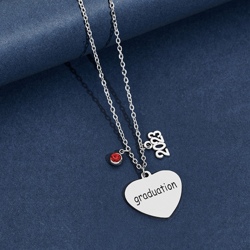 2023 Round Graduation Pendant Necklace Red Crystal Graduation Heart Necklaces