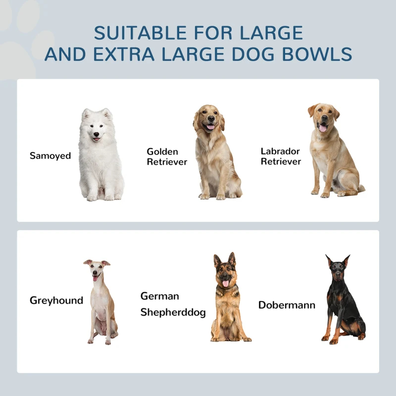 PawHut Elevated Dog Bowls With Slow Feeder Mat, Storage Cabinet, 3 Stainless Steel Bowls For Large & Extra Large Dogs, White