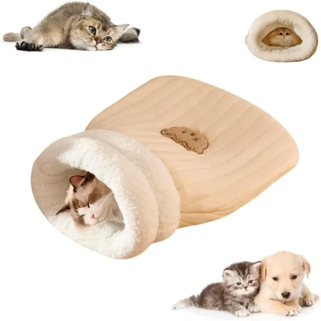 Cat Sleeping Bag For Indoor Cats Cozy Winter Cat Sleeping Bag Soft Plush Cat Sack Self Warm Cat Bed Cave Fluffy Cat Tunnel Cat Hideaway Calming Sle... Light Brown - Shop at LoveMi