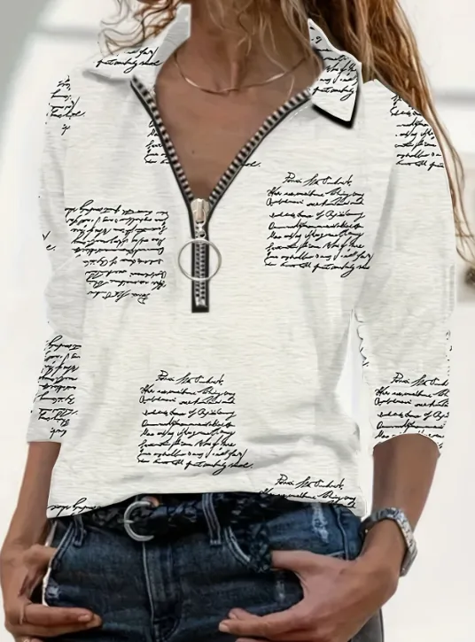 Casual Loose Long Sleeve Polo Shirts Tops For Spring White - Shop at LoveMi