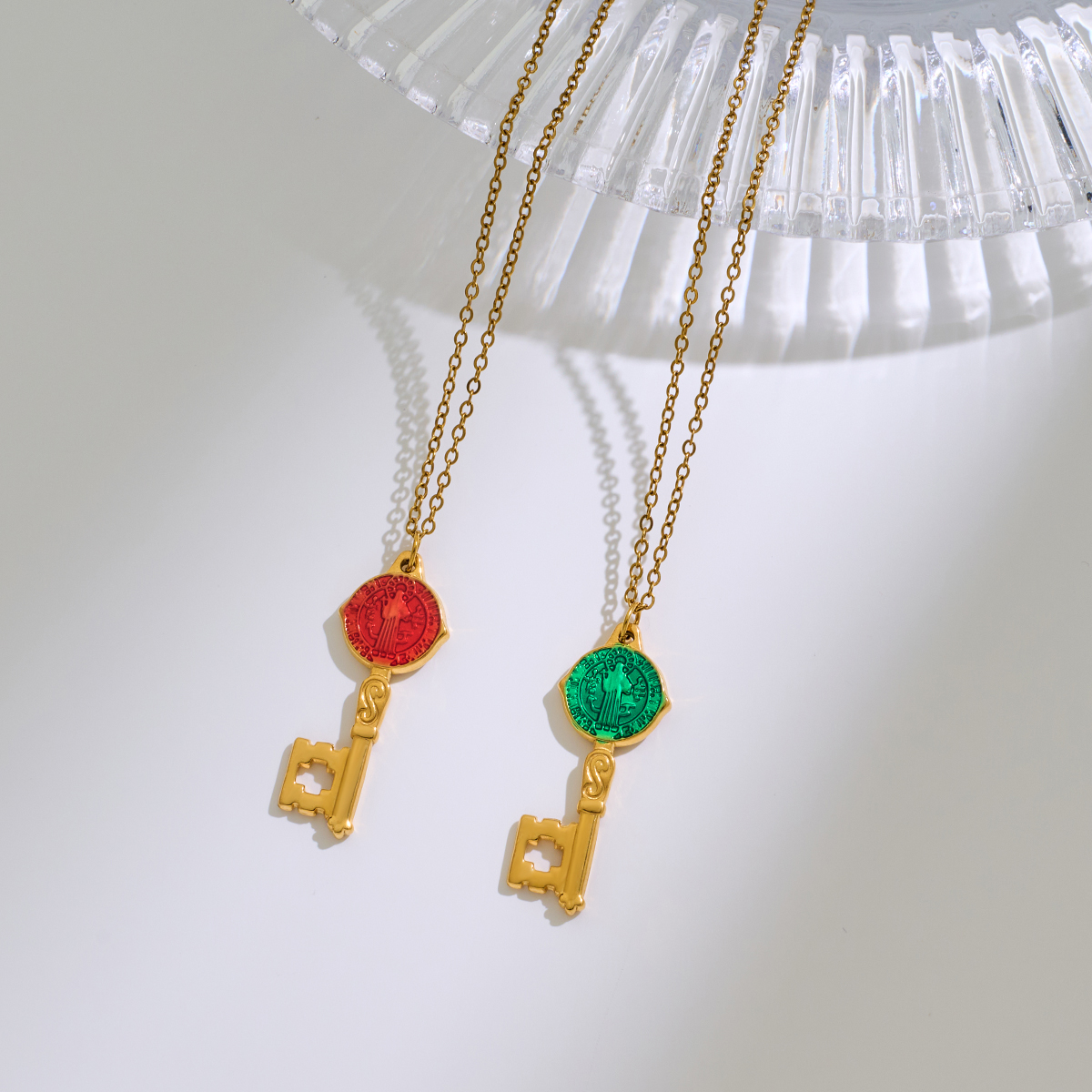 Stainless Steel Key-shaped Religious Series Pendant Necklace