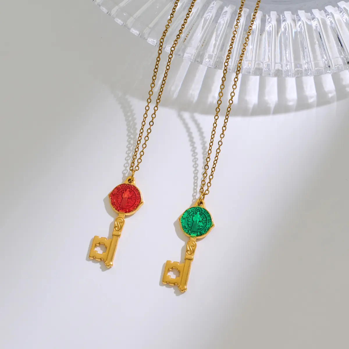 Stainless Steel Key-shaped Religious Series Pendant Necklace