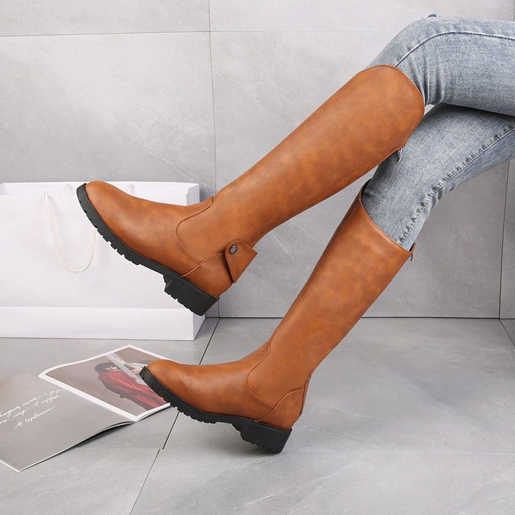 But Knee High Thick Heel Fashion Simple Side Zipper Knight Boots Women