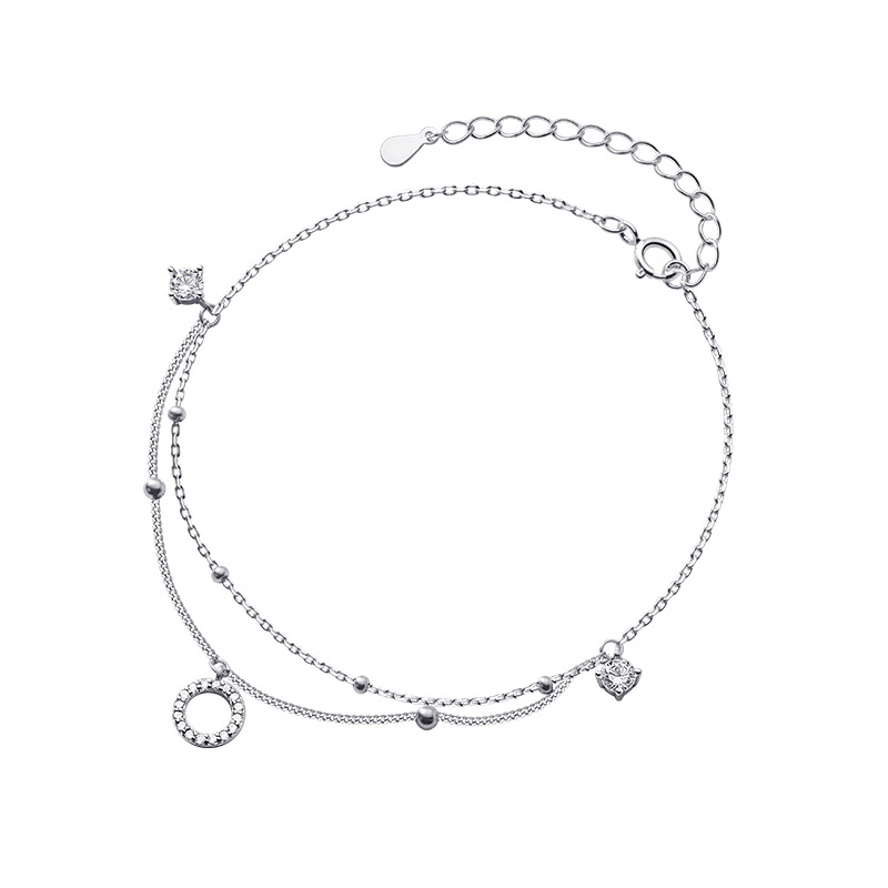 Title 2, Silver Diamond Ring Anklet Double Layer Simple