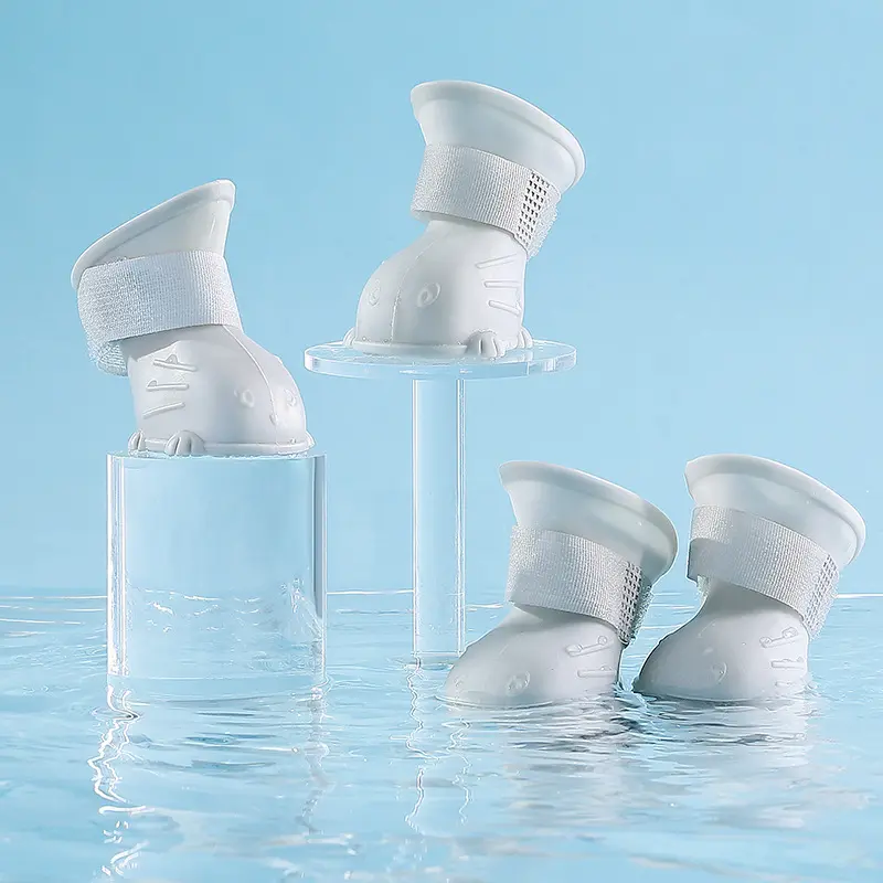 Dog Rain Boots 4Pcs Pet Puppy Warm Waterproof Silicone Non-Slip — Gray / S 4x3.5cm
