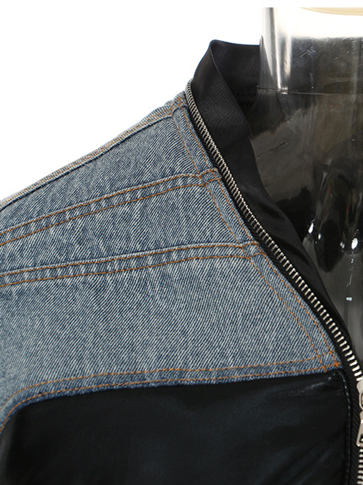 Spliced Denim Down Cotton Short Motorcycle Feeling