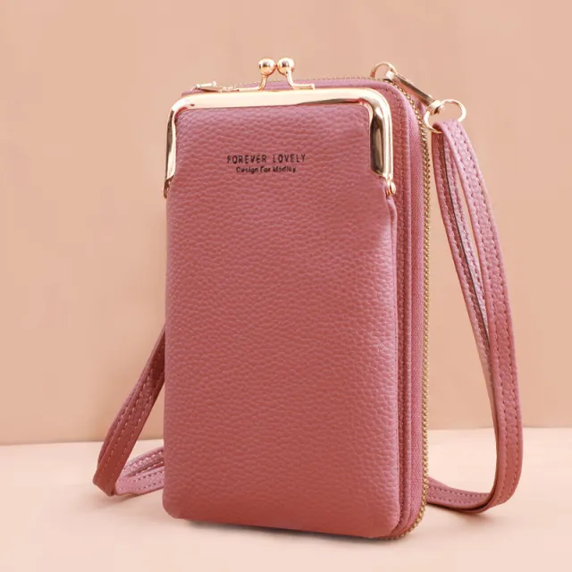 Mobile Phone Bag With Lock Design Korean Style Fashion Lychee Pattern Crossbody Bags For Women Pink - Shop at LoveMi
