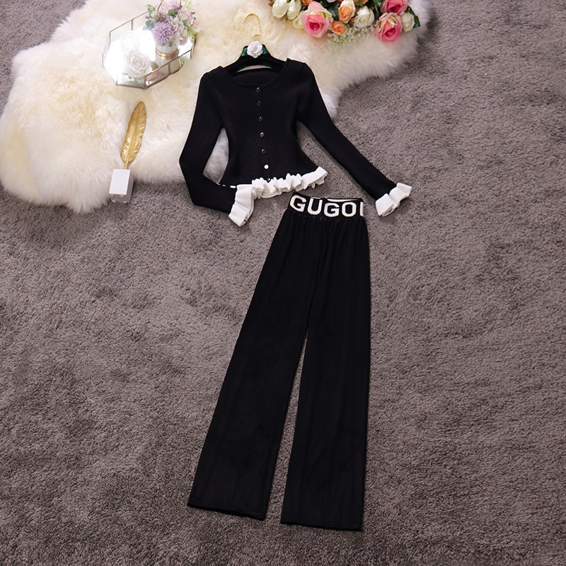 Korean Style Short Hit Color Single Breasted Sweater Suit