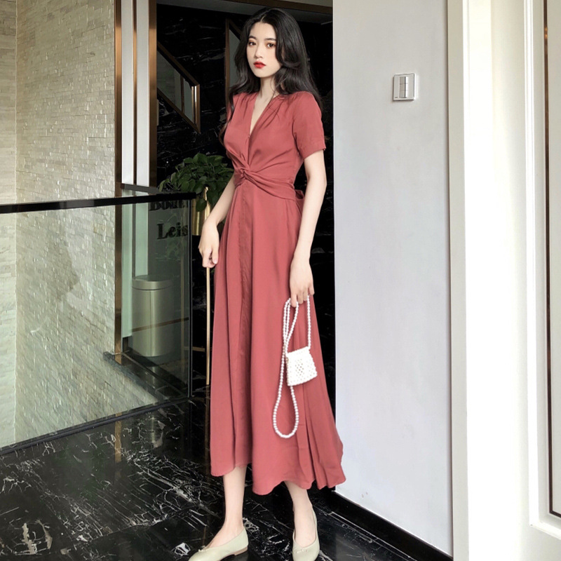 Light Yellow Long Skirt French Bellflower Waist Dress