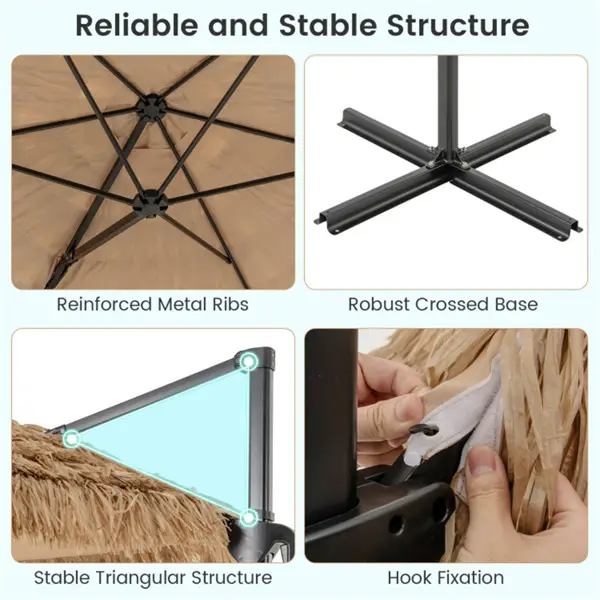 9.5ft Tropical-Style Outdoor Umbrella Natural Black - 2-Tier Vented, Sun Protection, Backyard Poolside Decor