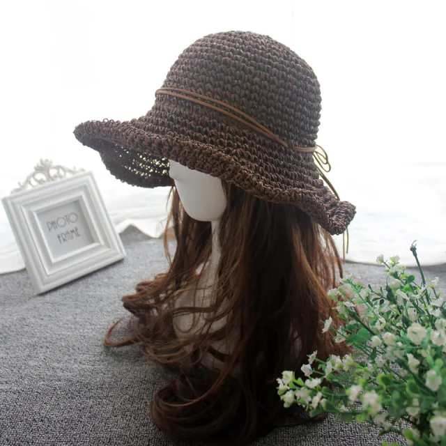 Straw Hat Sunshade Foldable Travel Beach Straw Hat Coffee - Shop at LoveMi