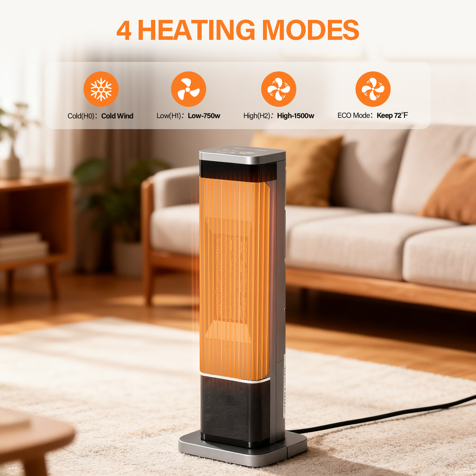 23inch Space Heaters For Indoor Use, Portable Heater With 7 Light Colors image 6