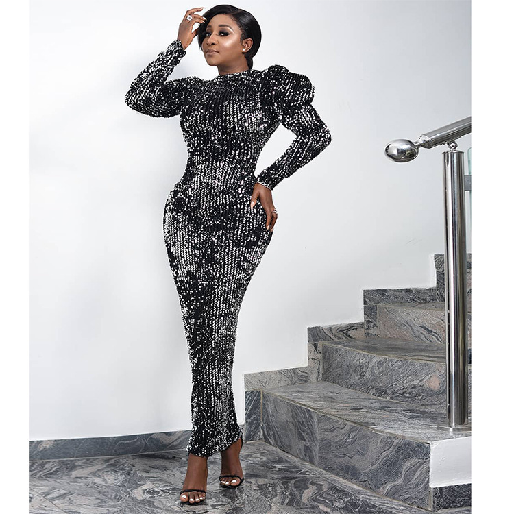 Sequin Long-Sleeved Pencil Dress, picture 3 of 6