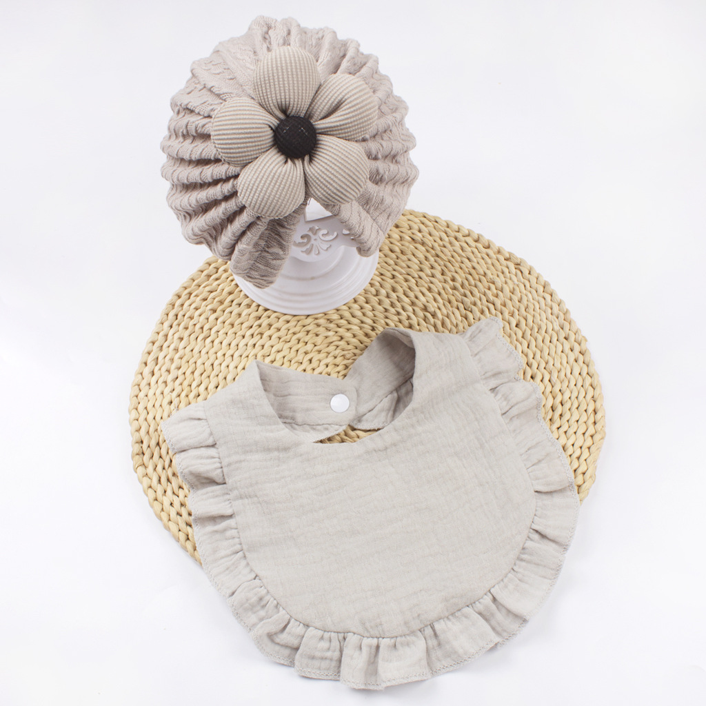 Newborn Baby Hat & Bib Set - Muslin Drool Bibs With Frilly Trim  Soft Organic Cotton Bonnet Bandana Drooling Accessories For Infants — foto 5