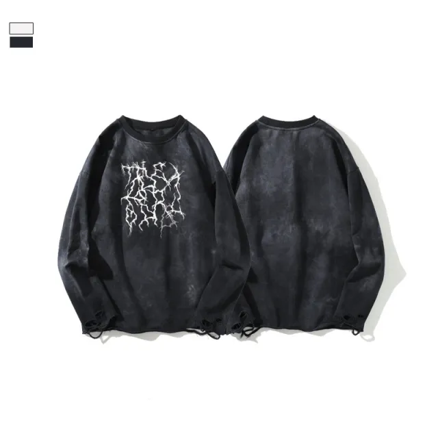 Tie dye Bottoming Top With Broken Holes With Printing Function Grey - Shop at LoveMi