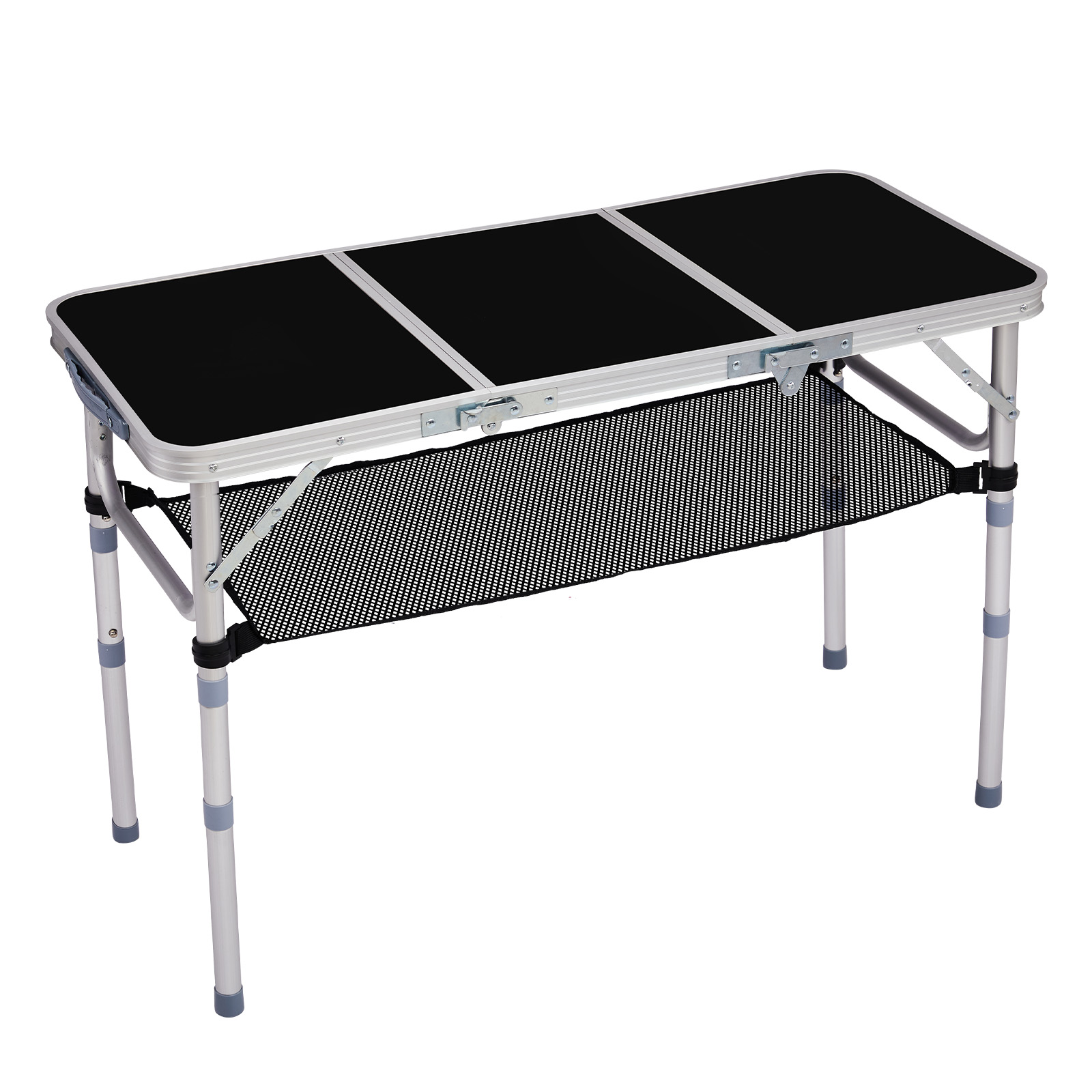 3ft Adjustable Height Foldable Camping Table With Storage Mesh, Lightweight Portable Outdoor Picnic BBQ Side Desk