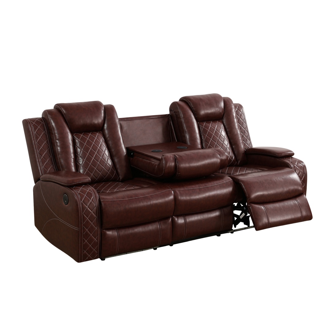 Pickup Only--Red Breathing Leather 3-Piece Living Room Recliner Sofa Set