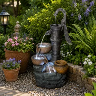32inch H Large Outdoor Fountains With Vintage Pump Ideal For Patio Yards Outdoor Gardens And Home Art Decor Crafted From Weather-Resistant Materials For Year-Round Use