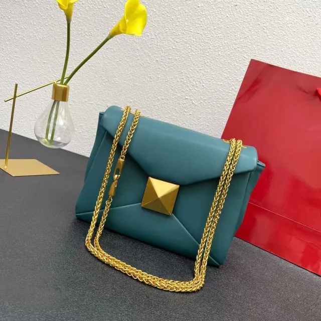 Women's Fashion All match Retro Brass Large Rivet Chain Bag Blue - Shop at LoveMi