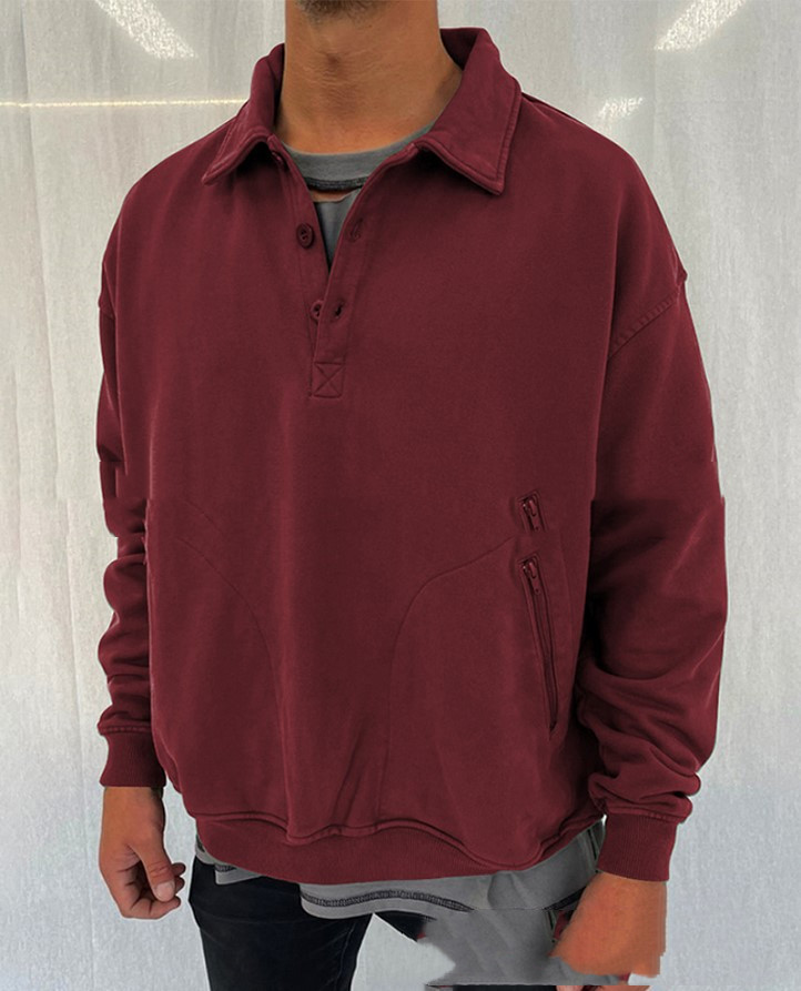 Single-breasted Casual Sweatshirt With Side Slit Pockets