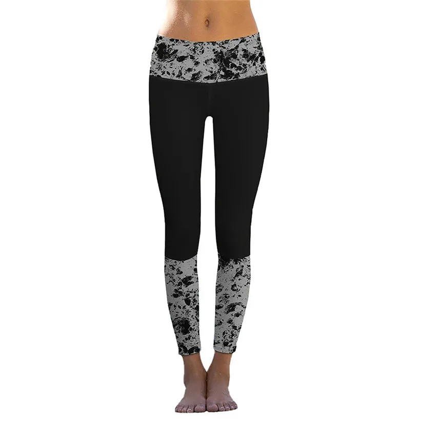 Women's Printed Sports Yoga High Waist Stretch Tights - Black