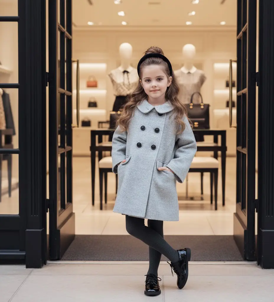 Girls Vintage Princess Doll-Style Jacket Grey Outwear