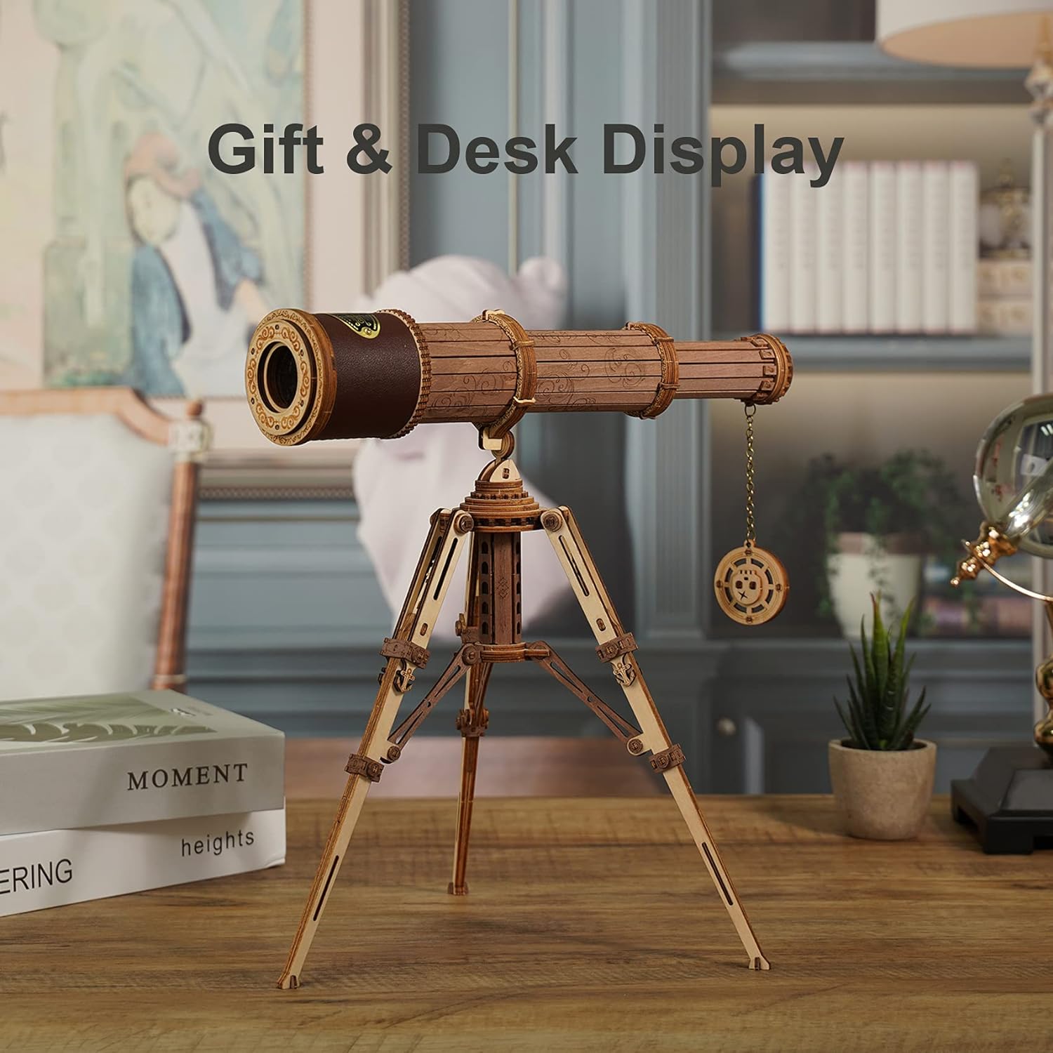 ROKR 3D Puzzles For Adults Wooden Telescope Building Model Kit With Tripod For Adults -3X Magnification Science Kit Gifts