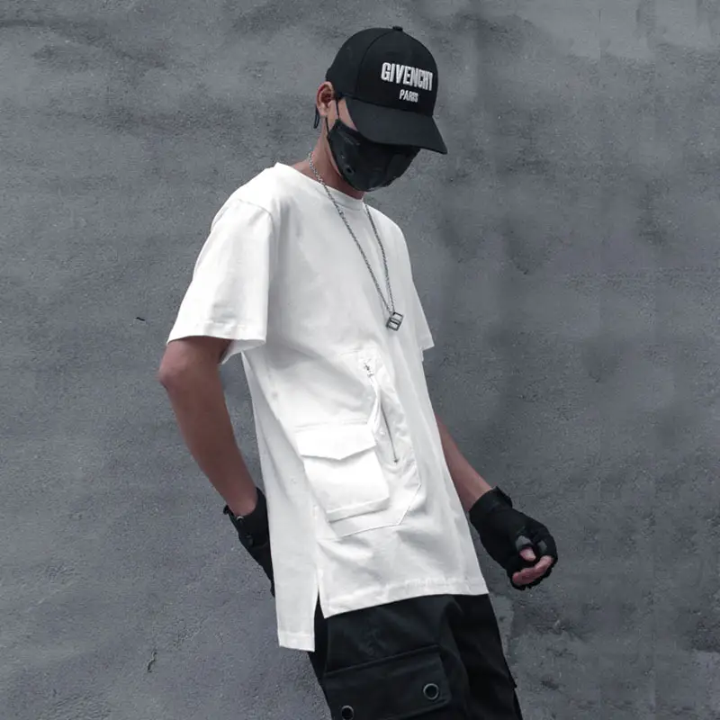 Three-dimensional Pocket Zipper T-shirt Loose Casual Short Sleeves