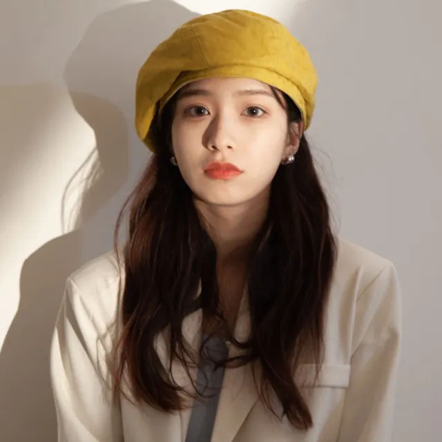 Women's Solid Color British Retro Art Painter Hat Yellow - Shop at LoveMi