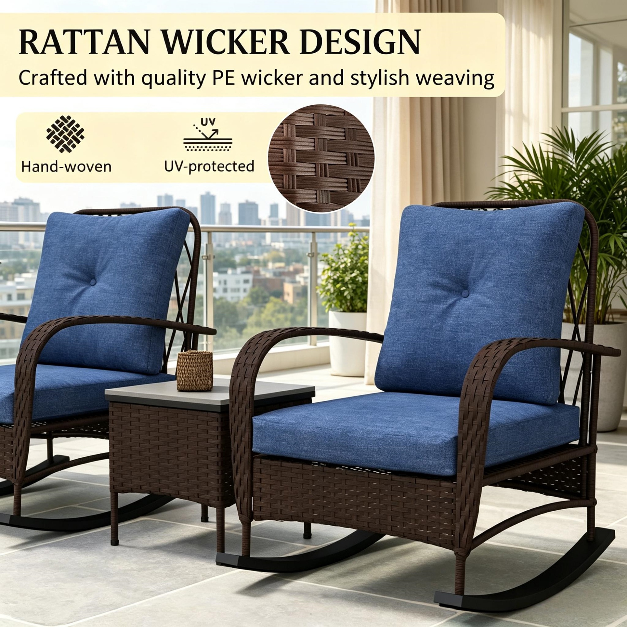 Wicker Rocking Chair Patio Set, picture 4 of 5