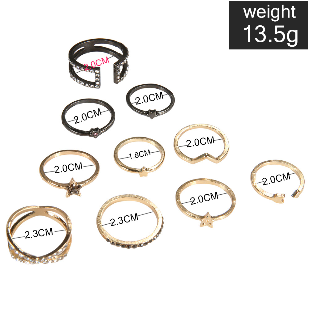 Personalized Arrow Five-pointed Star Wave Ring Set Of 10