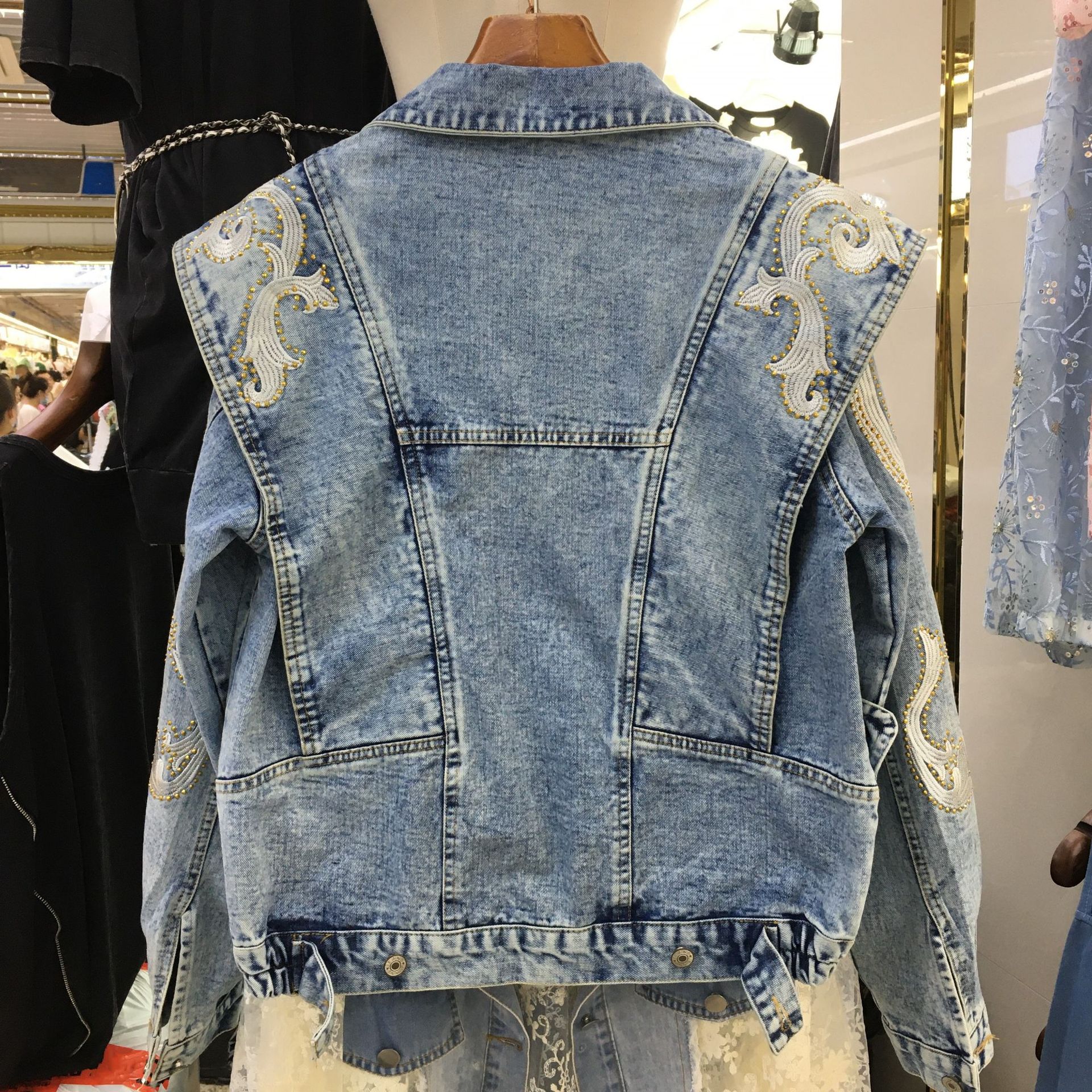 Autumn New Heavy Industry Hot Drilling Short Denim Jacket