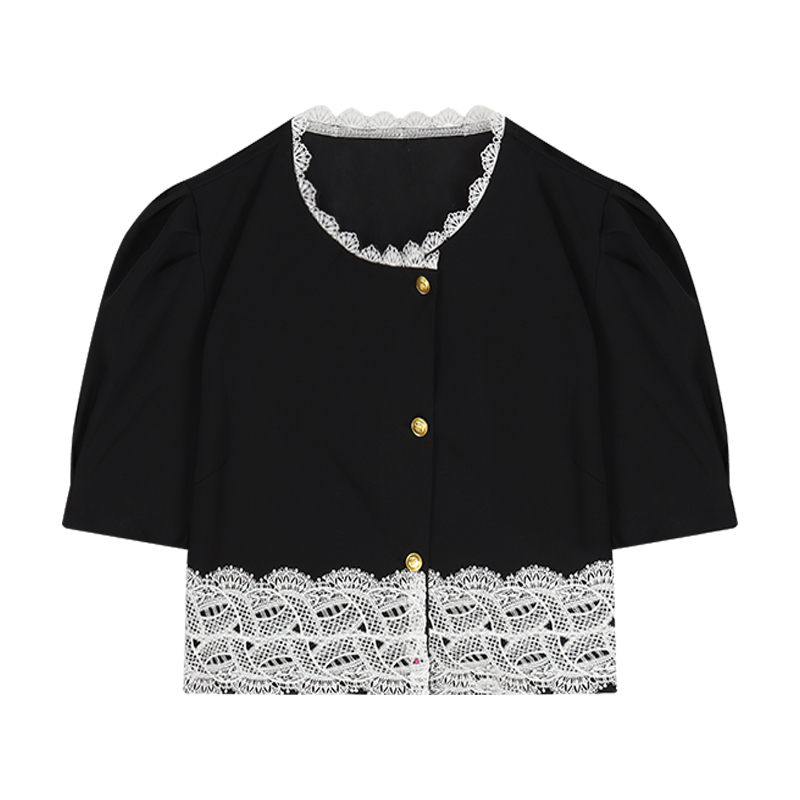 Lace Stitching Ladies Temperament Puff Sleeve Top
