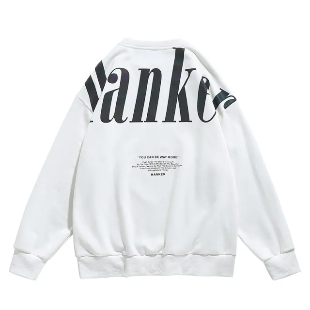 Fashion Reflective Letter Thin Round Neck Oversize Sweatshirt White - Shop at LoveMi