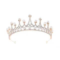 Crown Rhinestone Pearl Baroque Headwear - White - View 1