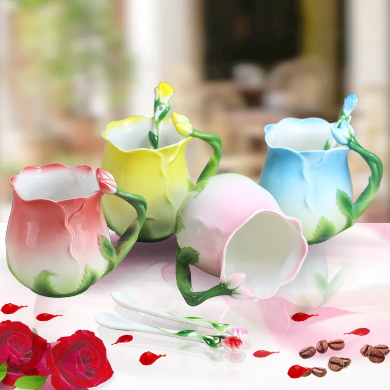 Flower Ceramic Coffee Cup Flower Tea Rose Mug – image 4