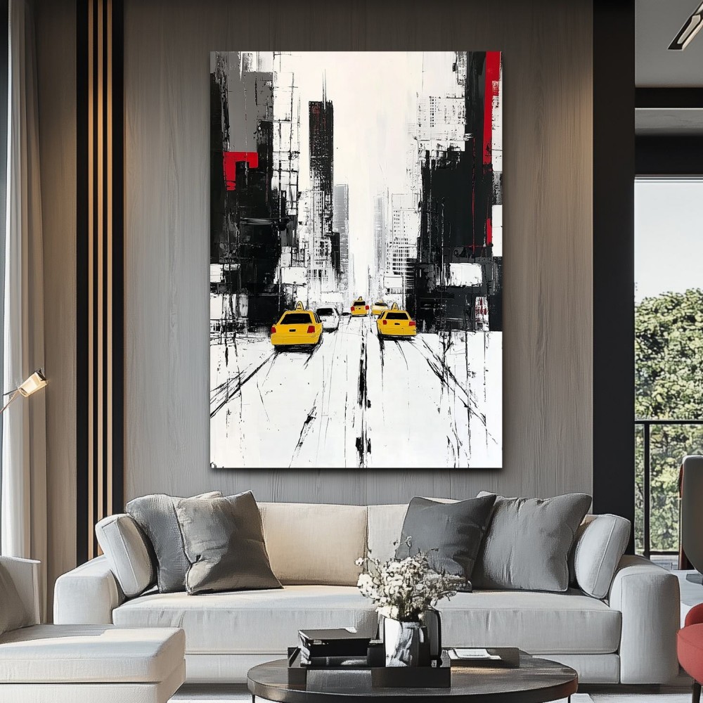 Handmade Oil Painting Canvas Wall Art Decoration Modern Black And White Abstract Architectural Street Scene For Home Living Room Decor Entrance Niche Art Installation Rolled Frameless