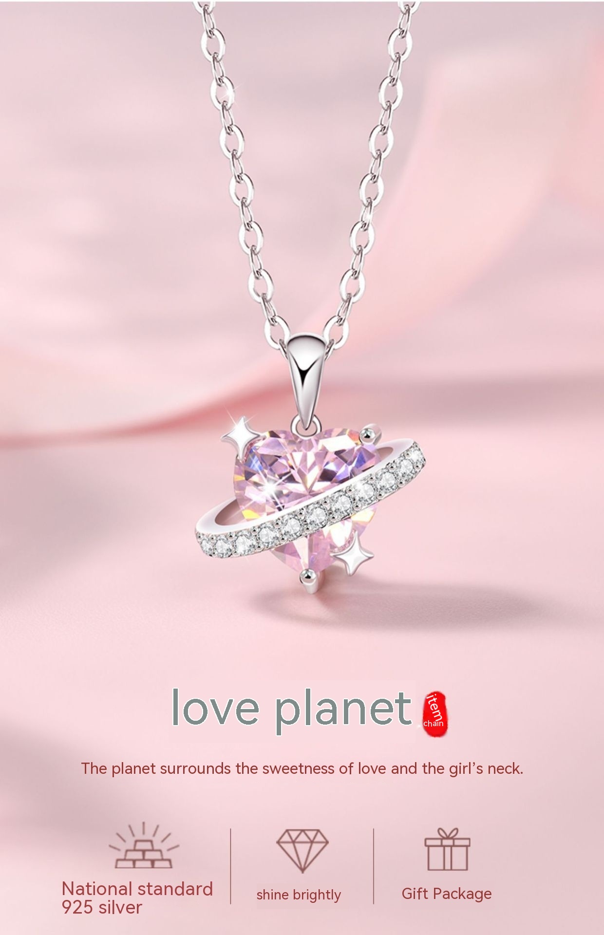 Title 2, Love Planet Necklace Sterling Silver Heart Clav...