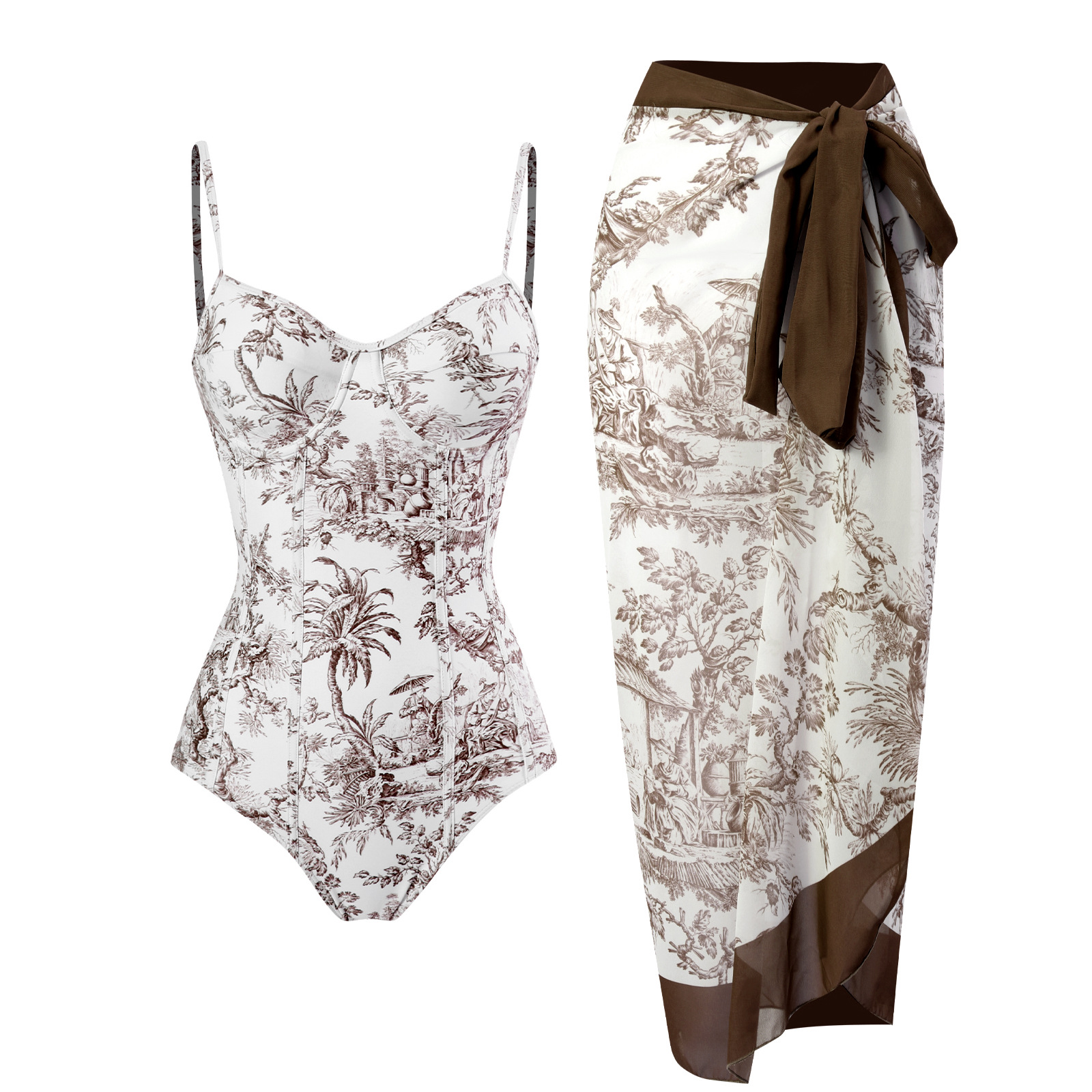 Elevate your beachside energy with this flowy, feminine, and bold Red and White Printed One Piece Swimsuit with Skirt Cover Up — perfect for channeling boho chic, earthy, and carefree summer vibes. This effortlessly beautiful piece brings together comfort, flattering design, and a burst of personality, making it a must-have for your next getaway or weekend pool lounging. Feel confident, stylish, and free.  Unique Features of This Red and White Printed One Piece Swimsuit with Skirt Cover Up Striking red and white bohemian print that brings out your earthy, gypsy, and indie-inspired style while turning heads at every angle.  Matching flowy skirt cover-up for a complete outfit look — perfect for transitioning from beachside relaxation to a casual lunch date or walk on the sand.  Flattering one-piece silhouette with built-in support and light shaping to smooth the waist and support the bust.  Adjustable straps and stretch fabric blend designed for a secure, custom fit that moves with you as you swim, stretch, and lounge.  Designed with high-quality fabric infused with spandex for the perfect balance of structure and flexibility that lasts season after season.  Benefits of the Red and White Printed One Piece Swimsuit with Skirt Cover Up Bohemian-inspired versatility lets you wear it to the beach, pool party, or layered with accessories for an indie summer festival look.  Comfortable all-day wear thanks to breathable material and stretch that flatters without restricting.  Includes skirt cover-up so you feel confident and put together, with a bit of modesty and a lot of effortless style.  Care Guide for Your Red and White Printed One Piece Swimsuit with Skirt Cover Up Hand wash in cold water and lay flat to dry to preserve shape and print vibrancy.  Do not bleach or iron. Avoid rough surfaces to protect the fabric.  Rinse after swimming in salt or chlorinated water to extend its life.  Sizing Tips for the Red and White Printed One Piece Swimsuit with Skirt Cover Up This item runs slightly small, so choose the larger size if you're between two sizes.  Available sizes are listed in our Size Guide (make sure to check it for exact fit measurements).  For additional sizing questions, contact us anytime at bohoharmony.store@gmail.com and we’ll help you find your perfect fit.  Why Choose This Red and White Printed One Piece Swimsuit with Skirt Cover Up? Free Worldwide Shipping  Easy and Hassle-Free Returns  Friendly Customer Care and Sizing Support  Let your summer style flow effortlessly with this boho beauty. A confident, stylish look is just one swim away.  Meta Description Red and White Printed One Piece Swimsuit with Skirt Cover Up for boho chic looks—comfortable, flattering, with free worldwide shipping.