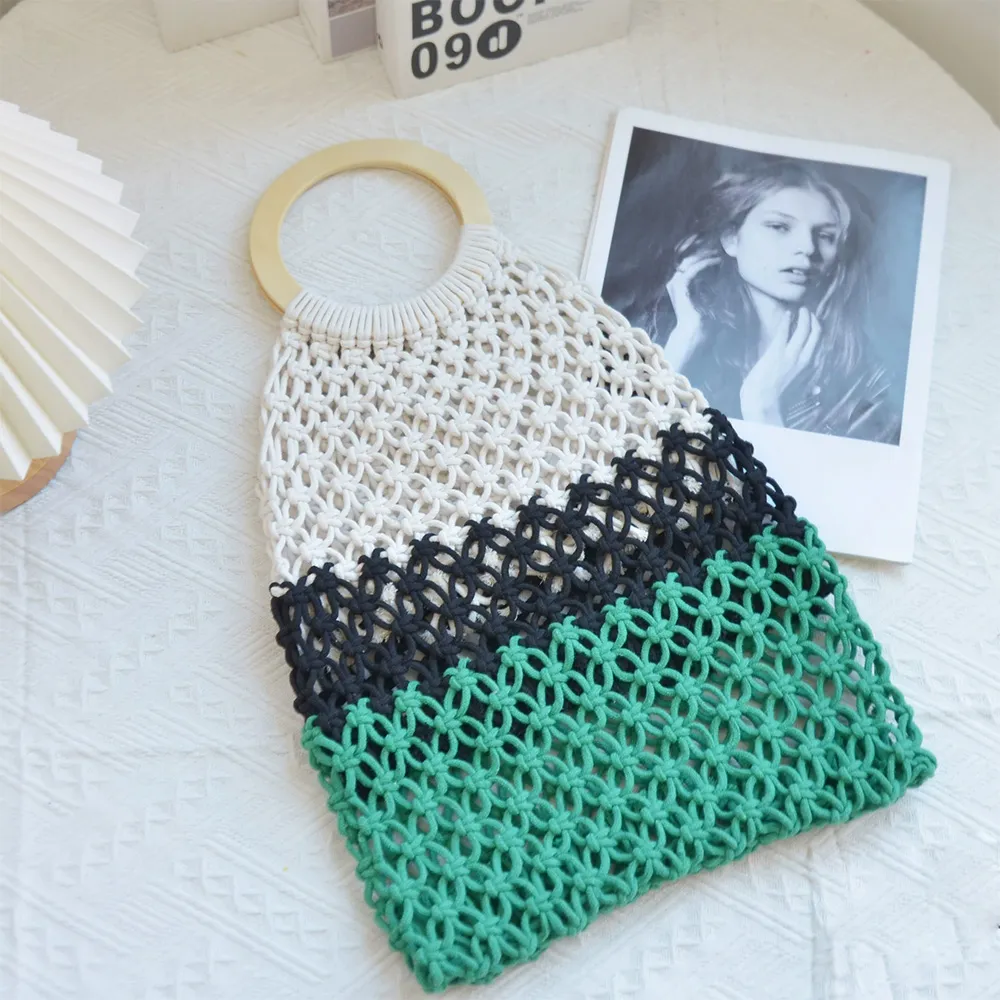 New Coarse Cotton Rope Woven Bag Handbags Women Fashion Casual Vacation Beach Tote Bag Simple Straw Shoulder Bags Summer Personality Sense Of Luxur...