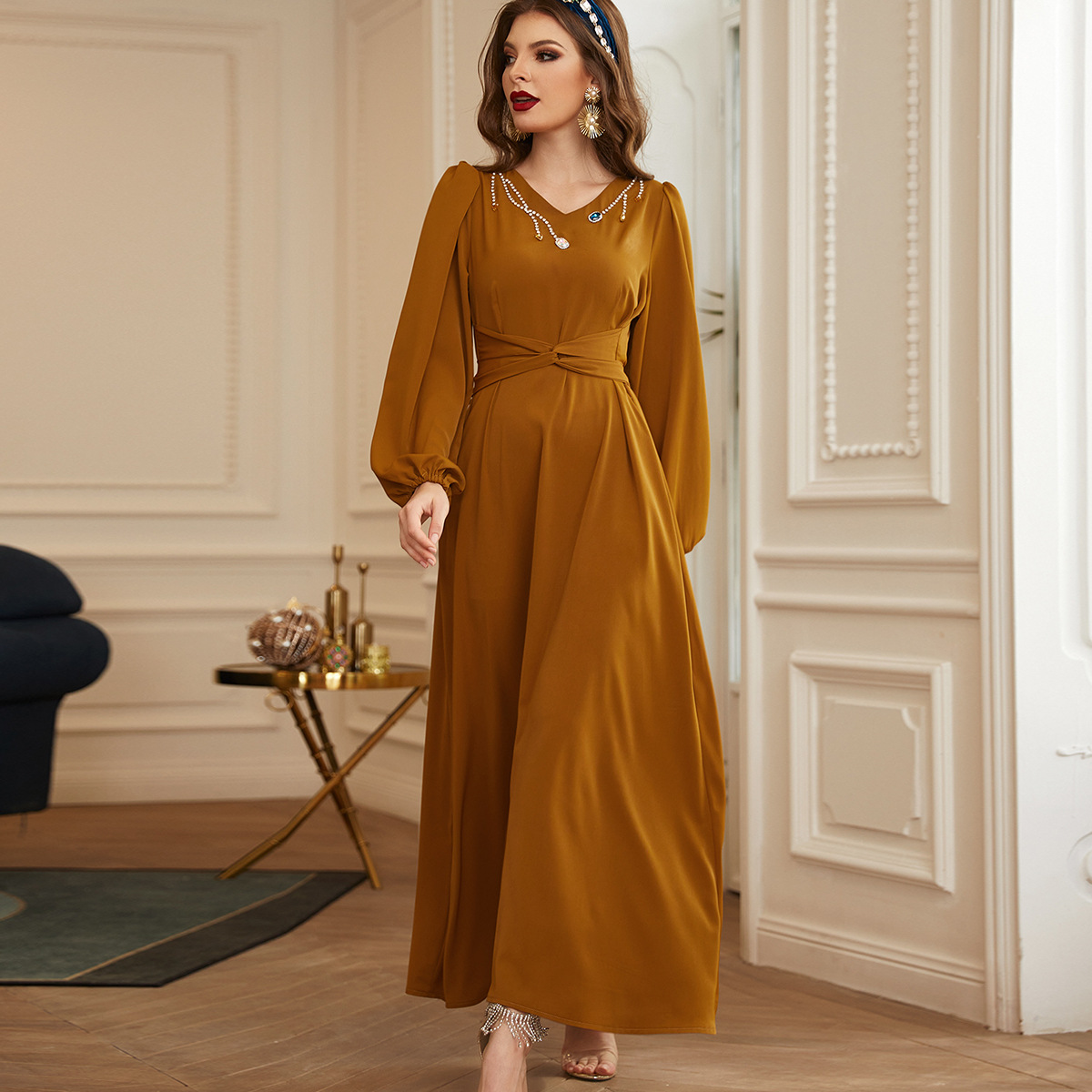 Long-Sleeved V-Neck Dress, picture 3 of 5
