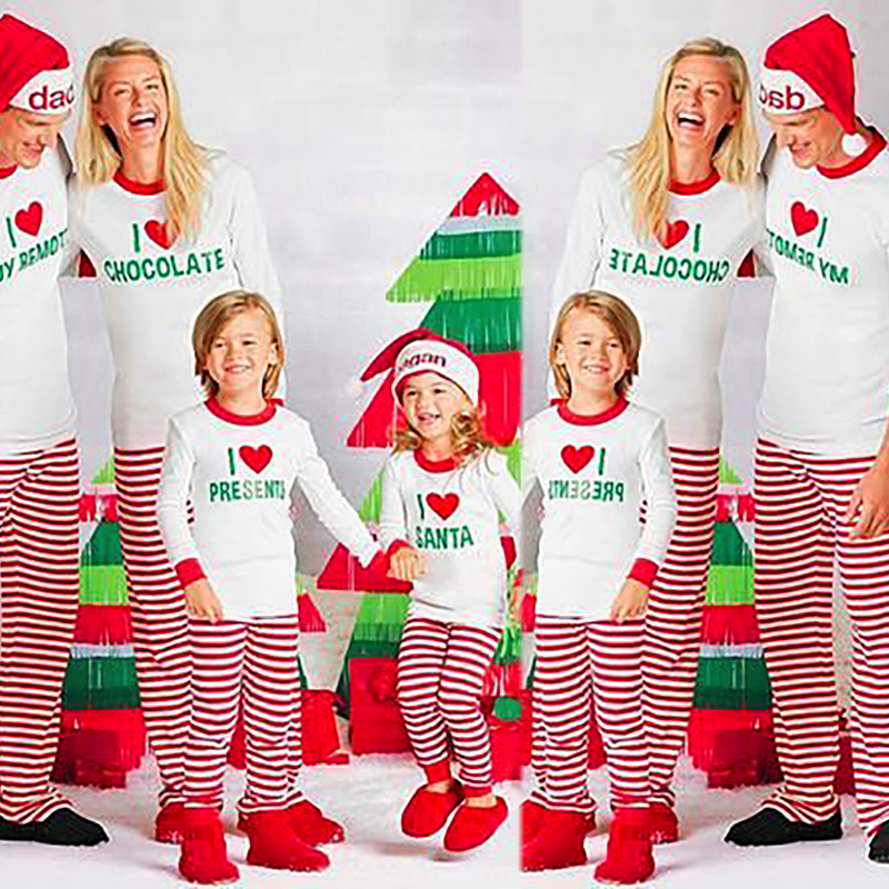 Title 5, Christmas Print Striped Leisure Parent-Child Suit