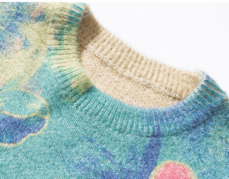 Blue Round Neck Spot Jacquard Ordinary Longsleeved Bottoming Shirt